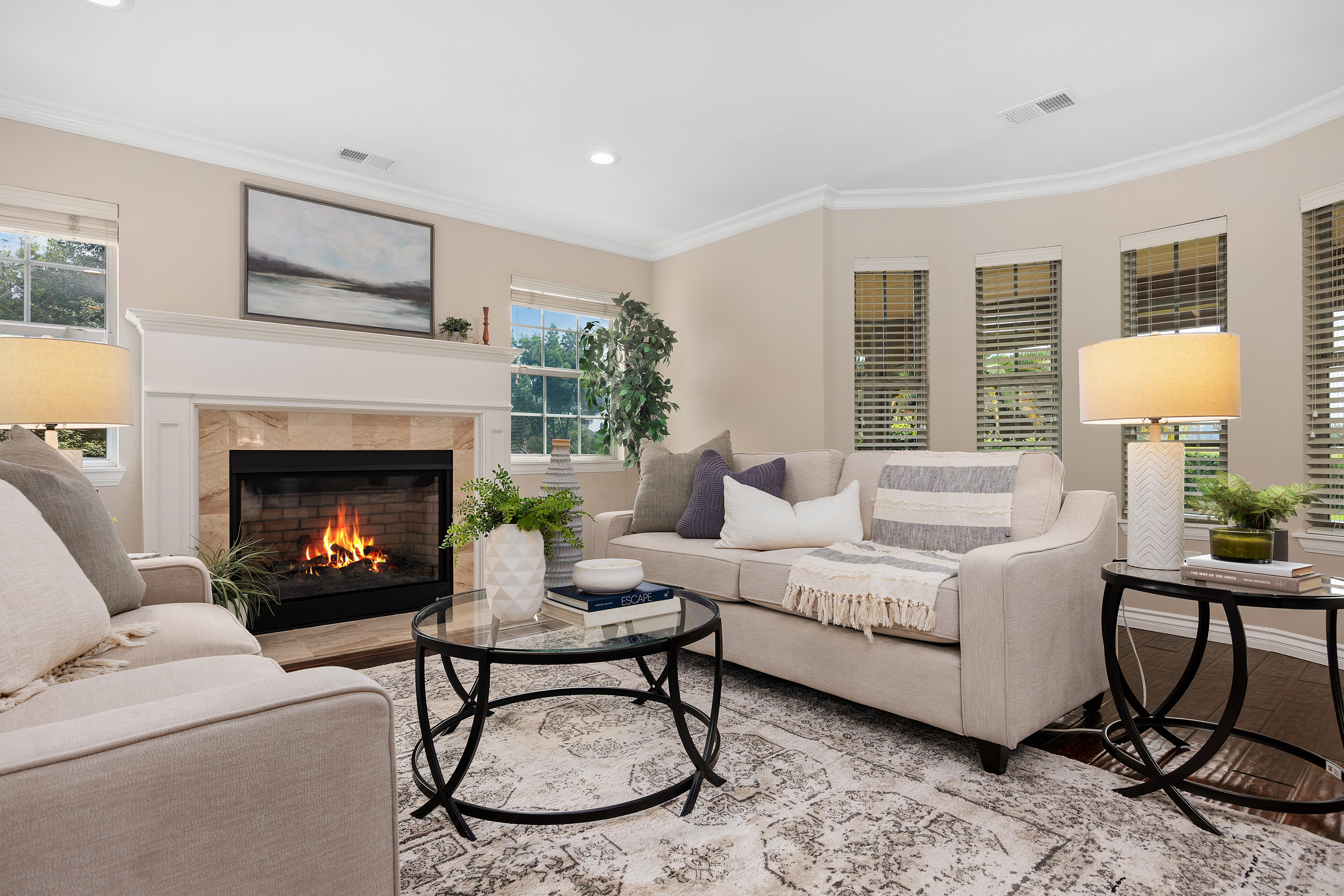 Encinitas staged family room fireplace