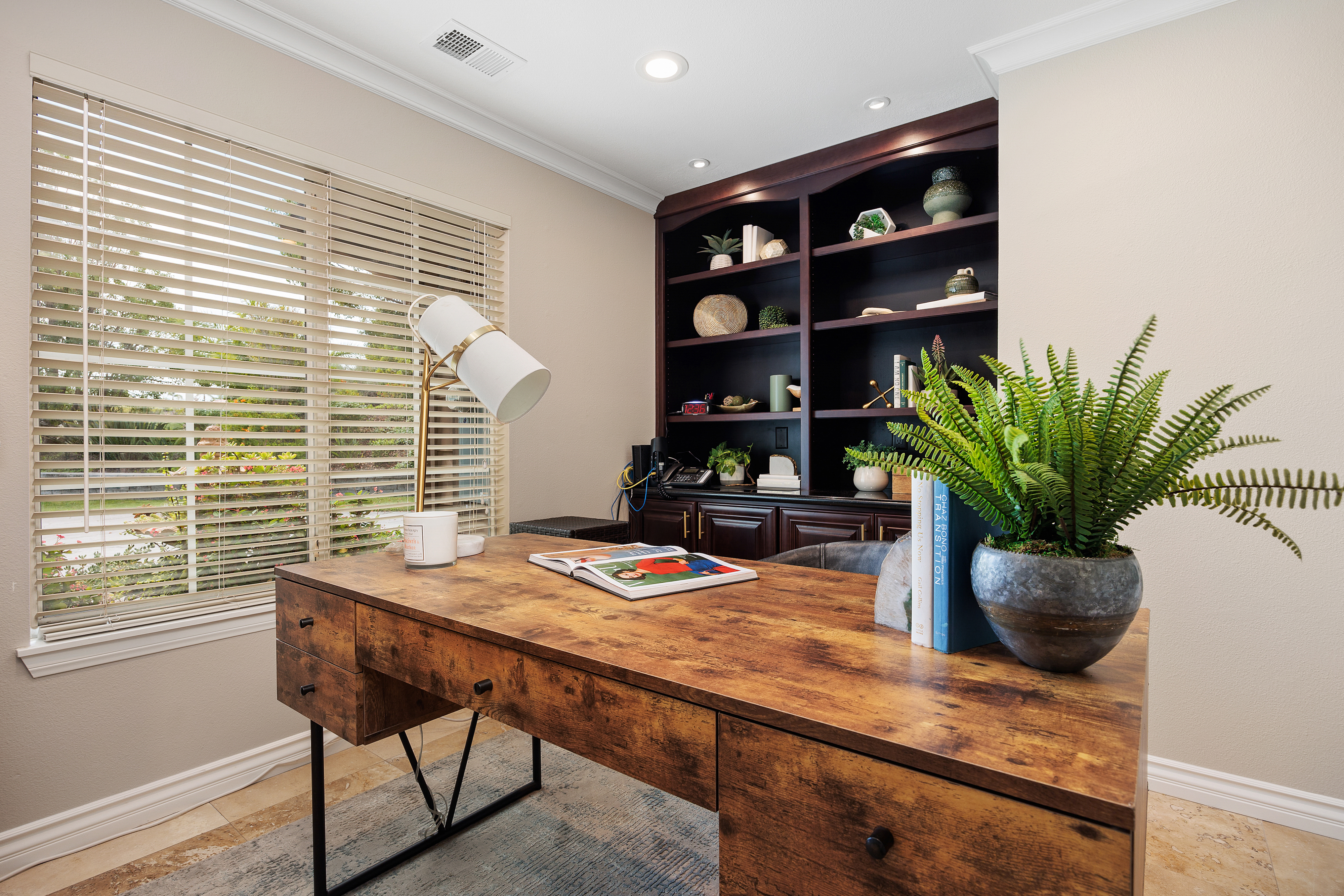 Encinitas staged home office built-in shelving